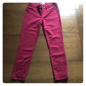 Hot red skinny cropped jeans